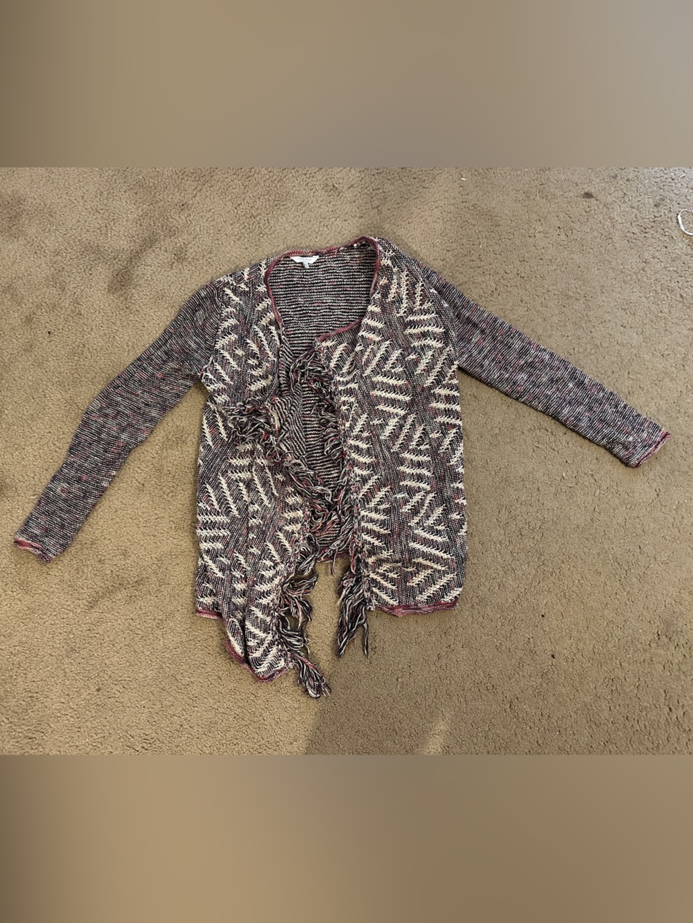 Lucky Brand Multicolor Fringe Open Cardigan - Gray, Cream, Pink